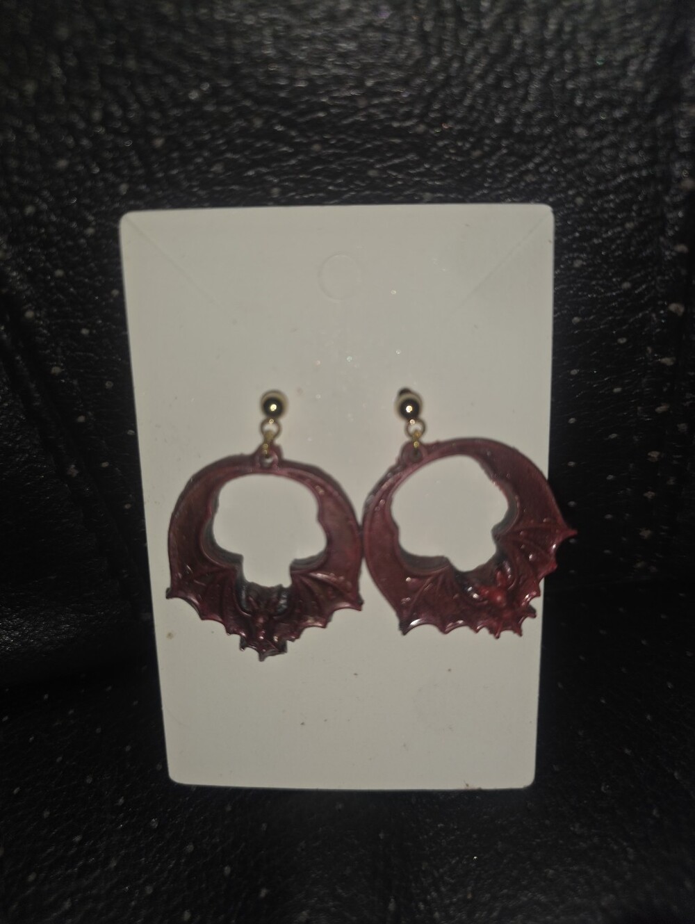 Handmade Red Bat Circular Halloween Earrings With Stud Fixing